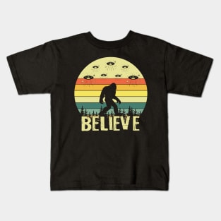 Retro Believe in Bigfoot Kids T-Shirt